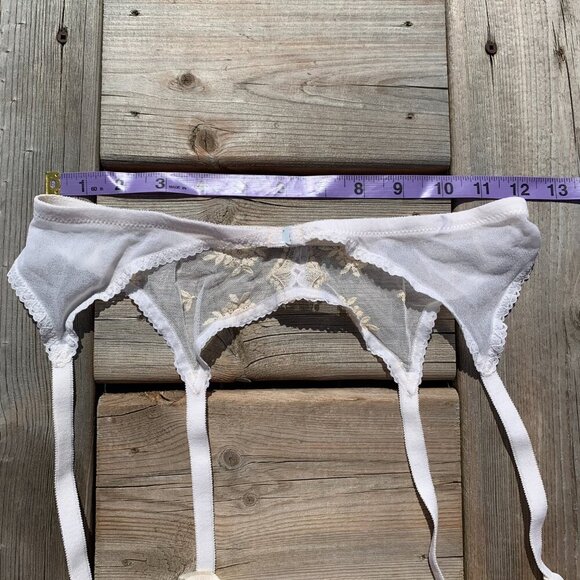 Vintage Garter Belt Suspenders Claws Ivory Sheer Embroidered Mesh - Picture 6 of 8